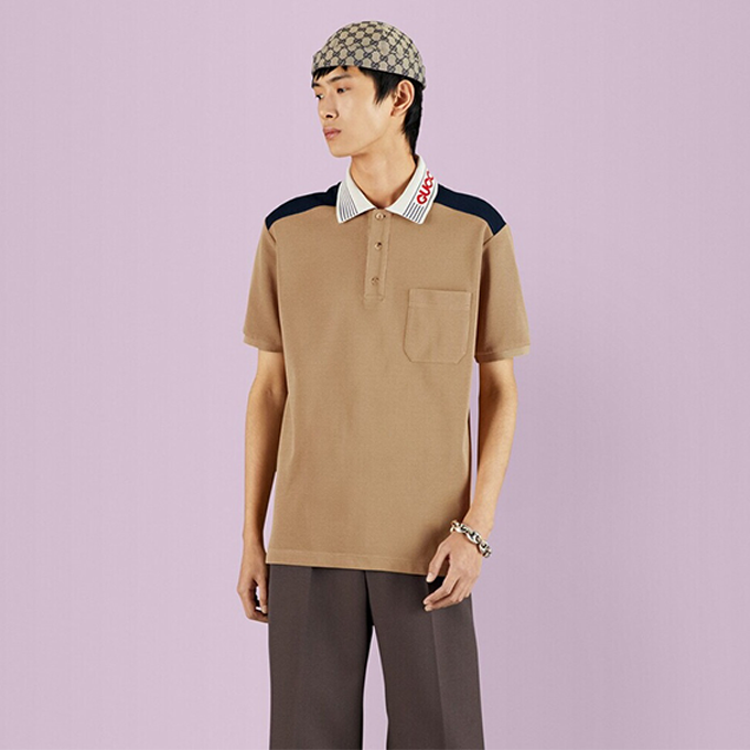 gucci ivy‑league color‑block jacquard collar short‑sleeve polo shirt
